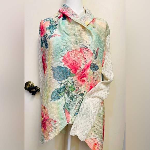 Bright Spring/Floral Lace Open Front Cardigan, XL - Picture 5 of 7